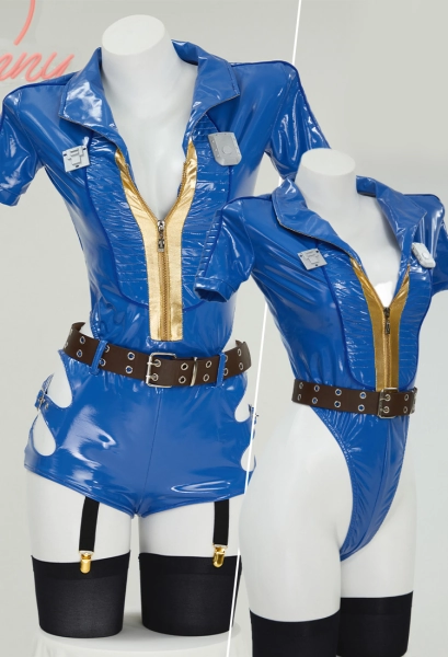 Ensemble de Combinaison Sexy Dérivé de Lucy avec une Combinaison à Fermeture Eclair un Décolleté Bas en Dentelle une Combinaison à la Mode avec des Gants et des Chaussettes Assortis