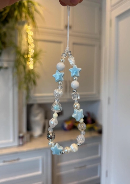 Blue Star Flower Beaded Phone Charm Phone Keychain Blue Phone Strap Phone Lanyard Phone Chain Beaded Chain Y2k Phone Accessories Great Gift