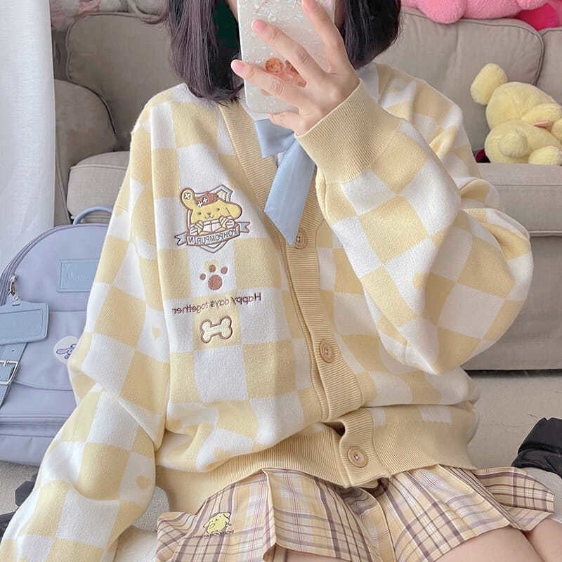 Kawaii Checkered Cardigan - S / Yellow