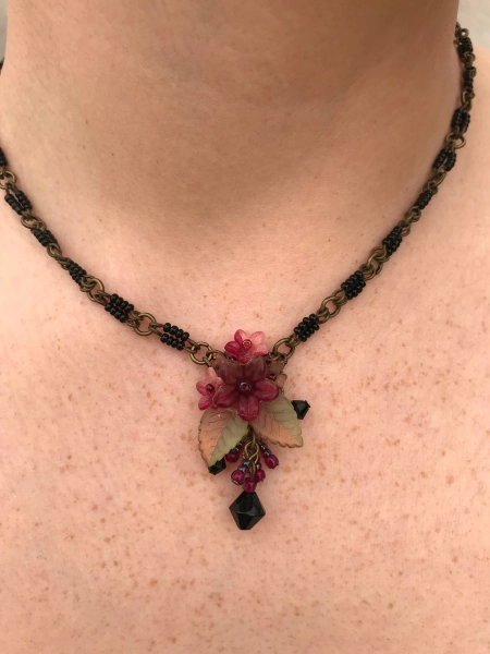 RED and BLACK Tango pendant NECKLACE/ Tea Rose Tango necklace/Hand beaded by Vintage Jewelry Designer Colleen Toland