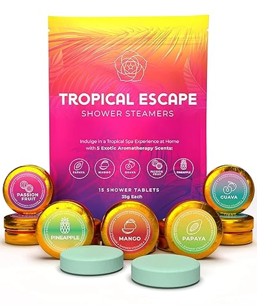 Aromatherapy Shower Steamers 15-Pack - Exotic Fruity Scents, Relaxing Spa Experience, Ideal Gift for Women & Men