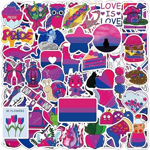 MEPLUM Bisexual Pride Stickers - 100 Pcs LGBTQ Bi Pride Stickers Pack, Waterproof Vinyl, Perfect for Pride Accessories and Decorations