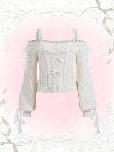 Kawaii Cold Shoulder Ruffle Sweater