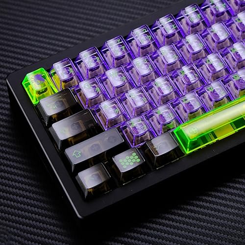 JOMKIZ 173 Keys Crystal Transparent Keycap Set,Custom Cherry Profile Backlit Keycap,for Cherry Gateron MX Switches Mechanical Keyboards(Transparent) - Black-Purple
