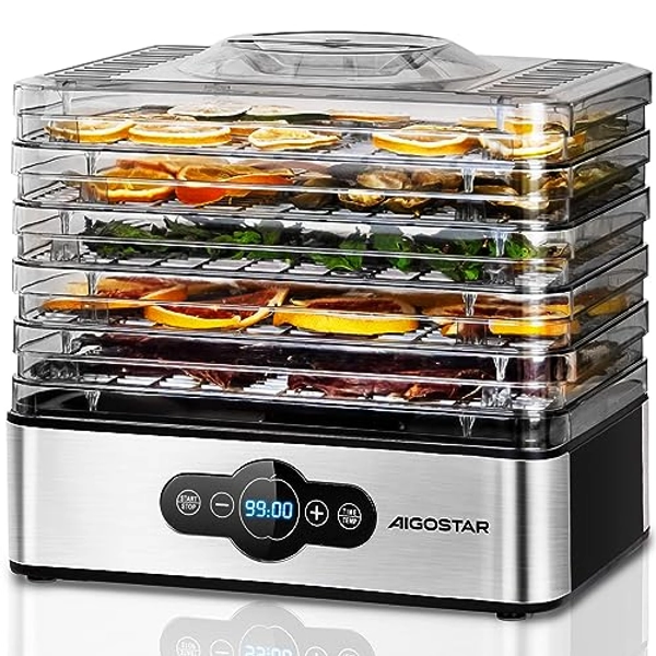 Aigostar BPA Sans 240W Crispy-Deshydrateur Alimentaire avec 5 Plateaux, Multicolore