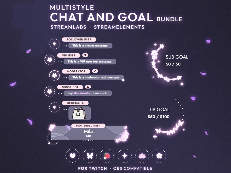 Bundle: Chat and goal widget | 6 decor options | Twitch