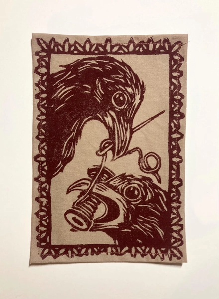 Handmade Linocut patch - Crows