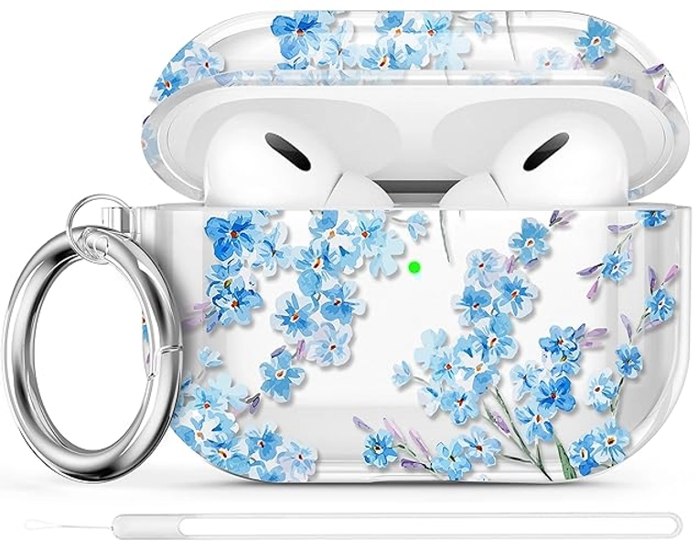 Maxjoy for Airpods Pro 2nd Generation Case Cover, Clear Flower AirPod Pro 2 Case for Women Men Cute Protective Soft Case with Keychain Strap for AirPod Pro 2nd Gen Case 2023/2022, Transparent