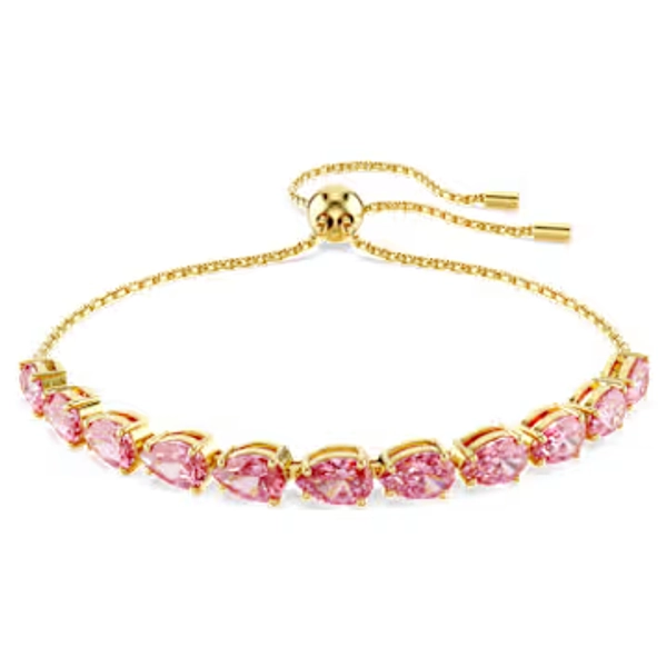 Matrix bracelet, Pear cut, Pink, Gold-tone plated