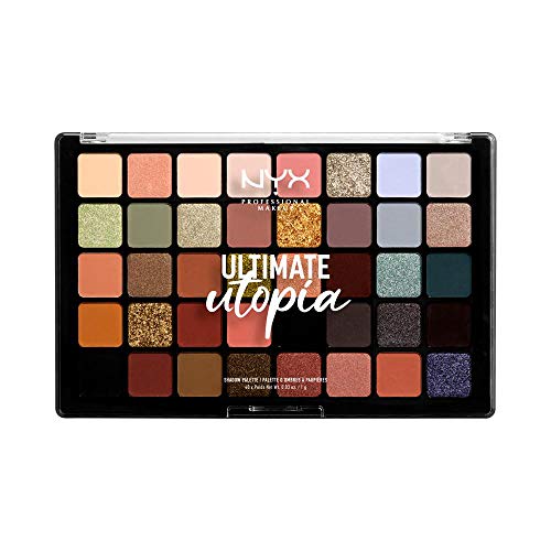 NYX Professional Makeup Lidschattenpalette, Ultimate Shadow Palette, Gepresster Puder Lidschatten, 40 Farbtöne, Matt, Satiniert, Metallic, Farbton: Ultimate Utopia - 12 Utopia - 40 g (1er Pack) - Single