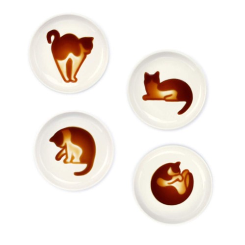 Keramik Saucenschale Katzen Gewürzschale Mini Sushi Soja Tauchschale Sojasauce Gerichte Geschirr Porzellan Kleine Untertasse(4er Set) - 