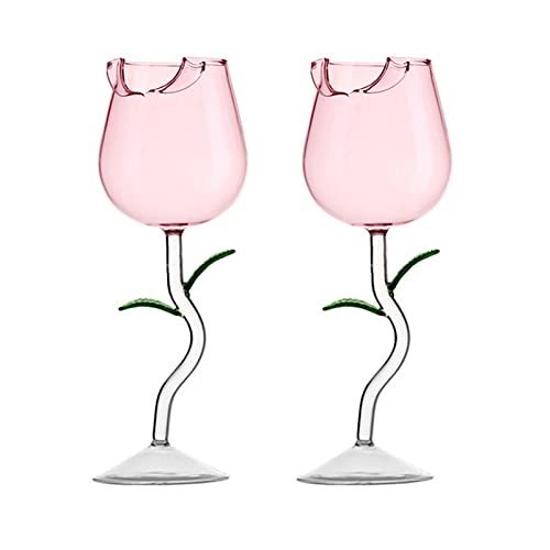 Wnvivi 2 x Rosenform-Weingläser, kreative Rosen-Kelch-Ästhetik, 150 ml, Rotweinglas, Cocktailglas, Saftbecher für Zuhause, Bar, Hochzeit (rosa) - Rose