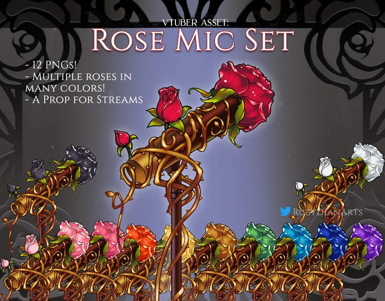 12 Rosen Mic Set | Multi-Pack | vtuber Asset | stream props | Regenbogen Rosen Mikrofon BlumenÄsthetik - digitaler Download
