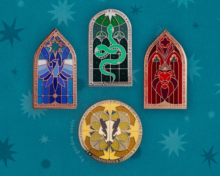 Stained Glass Magic Windows Enamel Pins Set