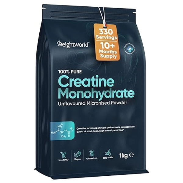 Creatine Monohydrate Powder 1kg (330 Servings) | 200 Mesh Micronised, Unflavoured & Vegan | Creatine Powder | Performance & Muscle Strength | Creatine Nutritional Supplements for Post & Pre Workout