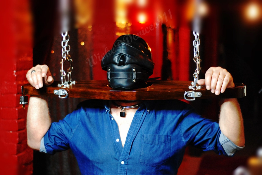 Neck and Wrist Stock Pillory for BDSM Play, Solid Wood Hanging Head Bondage