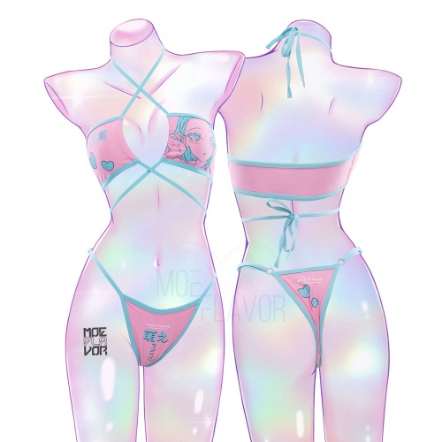 Love - Retro Charm Anime Swimsuit - Blue & Pink / 3XL/4XL