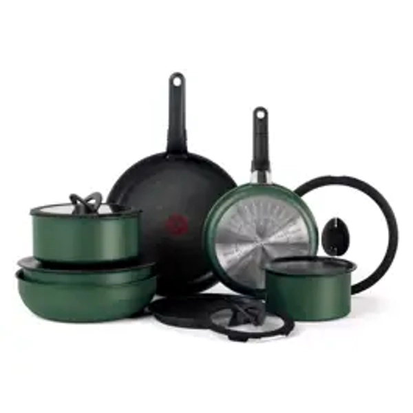 T-fal Ingenio The Genius Cooking System, Platinum Non-Stick, 14 Piece Cookware Set, Forest Green
