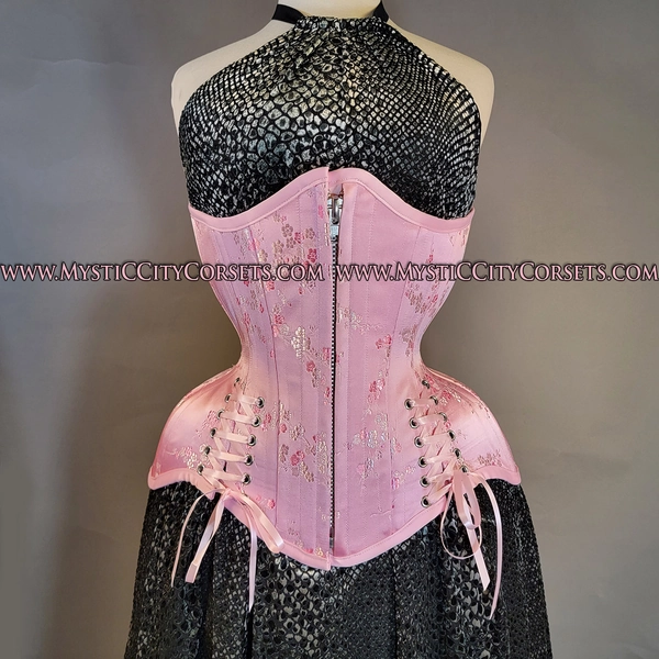 MCC110 Pink Cherry Brocade Underbust Corset