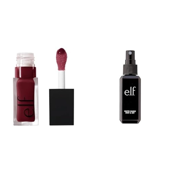 e.l.f. Glow Reviver Lip Oil, Nourishing Tinted Lip Oil For A High-shine Finish, Infused With Jojoba Oil, Vegan & Cruelty-free, Jam Session & Matte Magic Mist & Set - Small, Lightweight, 2.02 Fl Oz