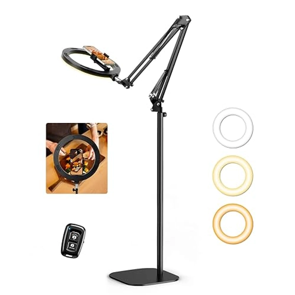 Evershop Ring Light with Stand Overhead Phone Mount Holder,10” Ring Light Tripod for iPhone,Circle Led Selfie Light Phone Camera Stand for Video Recording,Photography, Streaming, Vlog, TikTok,YouTube