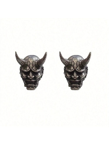 1pair Personality Punk Style Red Fang & Rakan Stud Earrings, Men's Gothic Skull Jewelry Accessories