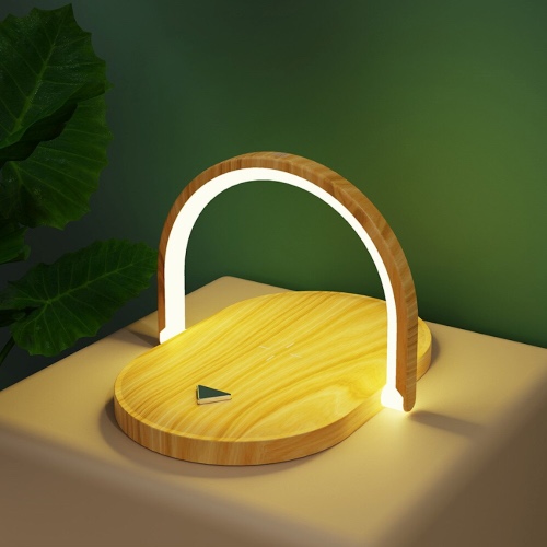 Multi Function Wireless Phone Charger With Adjustable LED Light - Wooden Color