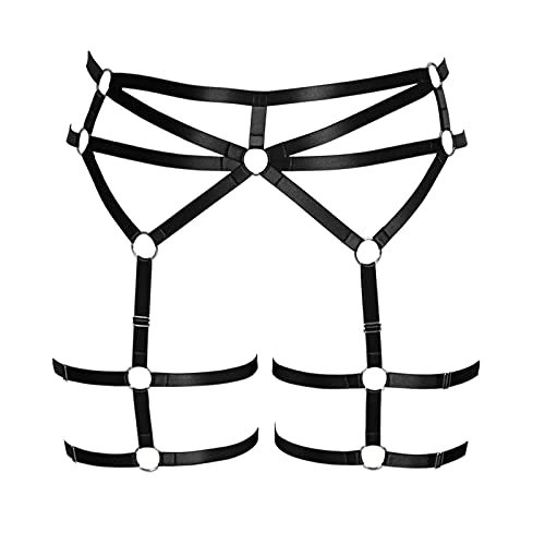 Women's Body Harness Plus Size Punk Garter Leg Belt Lingerie Thigh Stockings Gothic Carnival Accessories 12 Colors - Black