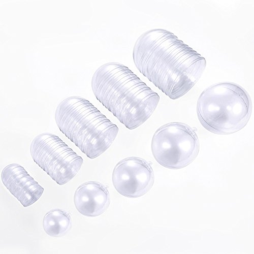 AOMGD 25 Set 50 Pieces Christmas Clear Plastic Fillable Ornaments, DIY Bath Bomb Mold,Acrylic Clear Plastic Ornaments Balls Fillable Wedding Party Decor with 5 Size 30mm 40mm 50mm 60mm 70mm - More size