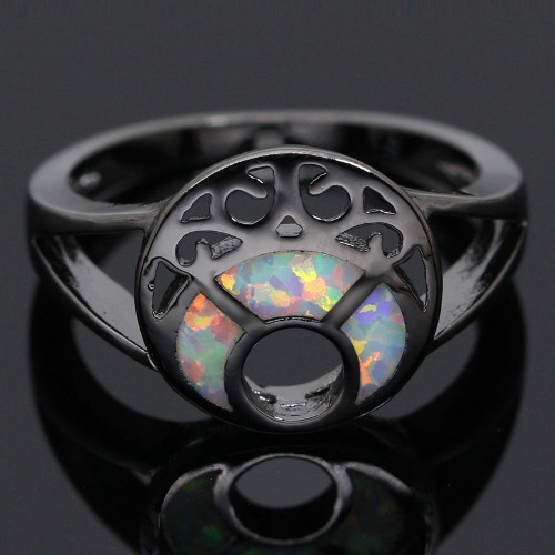 'Luna' Black 'Opal' Ring - 7 / Multi / Black Gun Plated