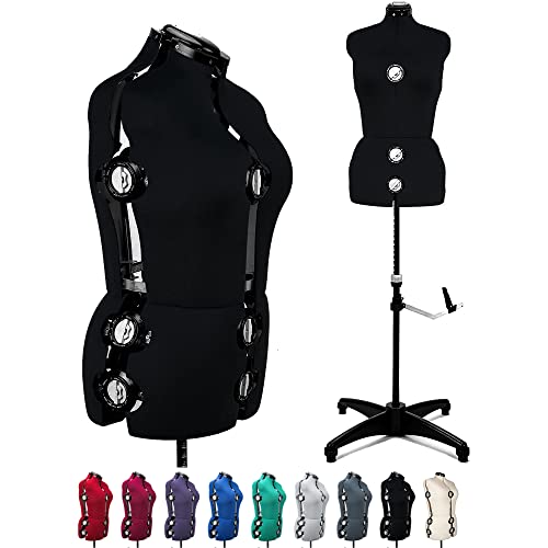 BHD BEAUTY Black 13 Dials Female Fabric Adjustable Mannequin Dress Form for Sewing, Mannequin Body Torso with Tri-Pod Stand, Up to 70" Shoulder Height (XL) - X-Large - Black