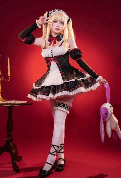 Haganai Kobato Hasegawa Gothic Cosplay Kostüm Slingkleid mit Kragen Ärmeln