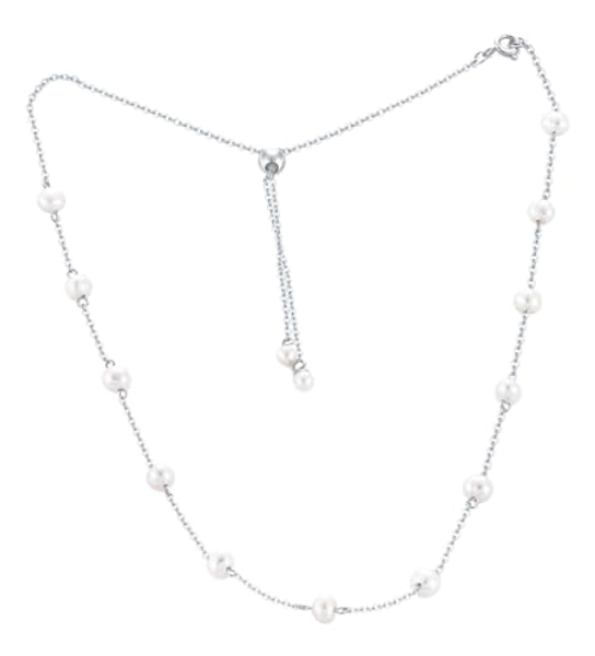 Sternvoll® Damen Halskette aus 925 Sterling Silber mit Süßwasserperlen | Verstellbare Perlenkette mit Kettenregler 35+10 cm | Vielseitig tragbar als Halskette oder Choker