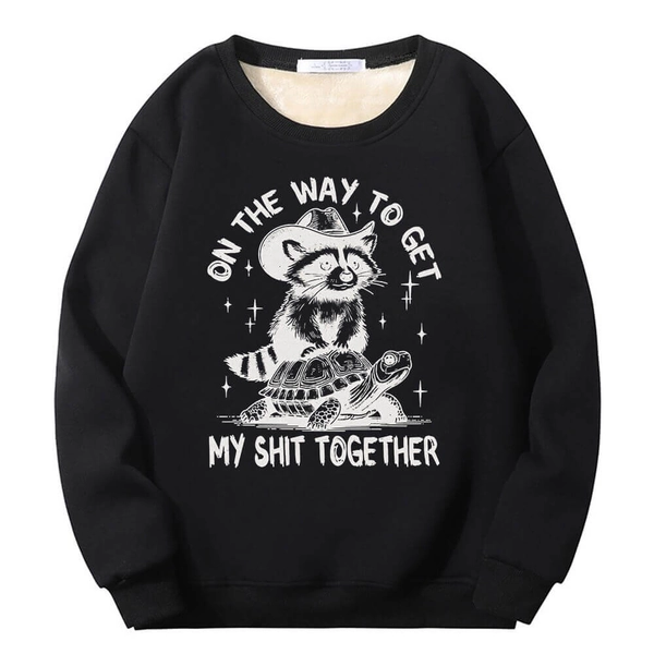 On The Way To Get Raccoon and Turtle Fleece Sweatshirt