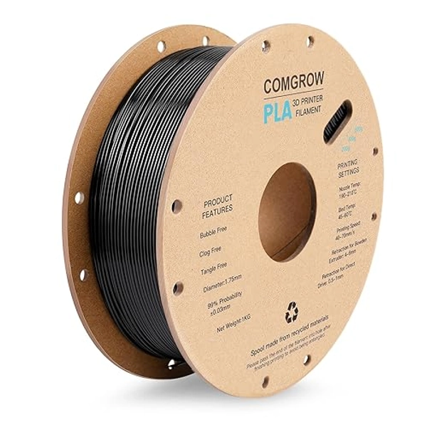 Comgrow PLA 3D Printer Filament, 3D Printer PLA Filament 1.75mm, Dimensional Accuracy +/- 0.02 mm, 1KG Spool PLA Black