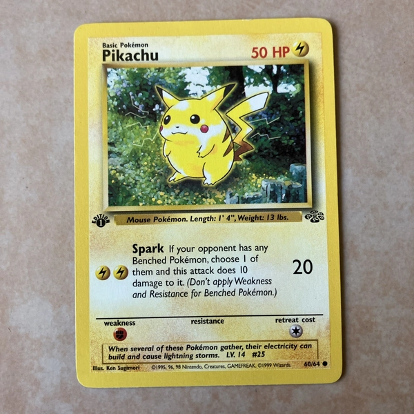 1999 Pokémon TCG Pikachu Card 60/64 Jungle 1st Edition Red Cheeks