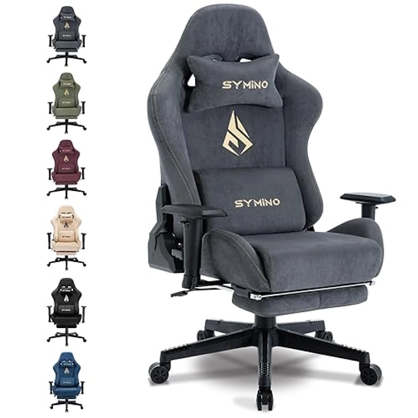 Symino Gaming Chair, Computer Chair with Footrest, Headrest and Lumbar Support, Ergonomic PC Chair, Height Adjustable Rotating Task Chairs, Dark Grey