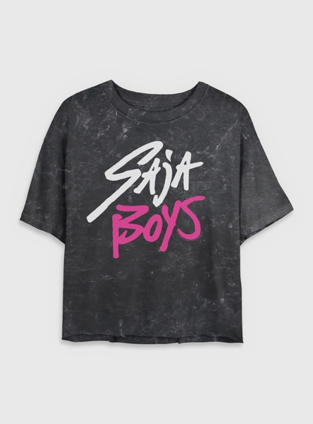 KPop Demon Hunters Saja Boys Logo Girls Mineral Wash Crop T-Shirt
