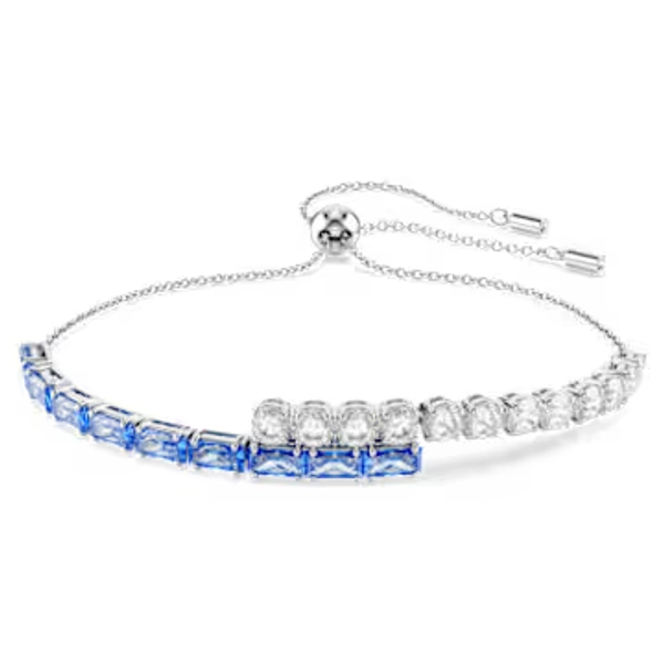 Matrix Tennis bracelet, Mixed cuts, Blue, Rhodium plated