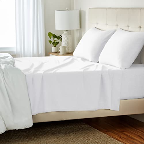 Amazon Basics Cotton Jersey 4-Piece Bed Sheet Set, Queen, White, Solid - White - Queen - Sheet Set