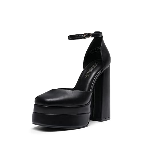 DREAM PAIRS Women’s High Chunky Platform Closed Toe Block Heels Square Toe Ankle Strap Dress Wedding Party Pumps Shoes - 6.5 - Black