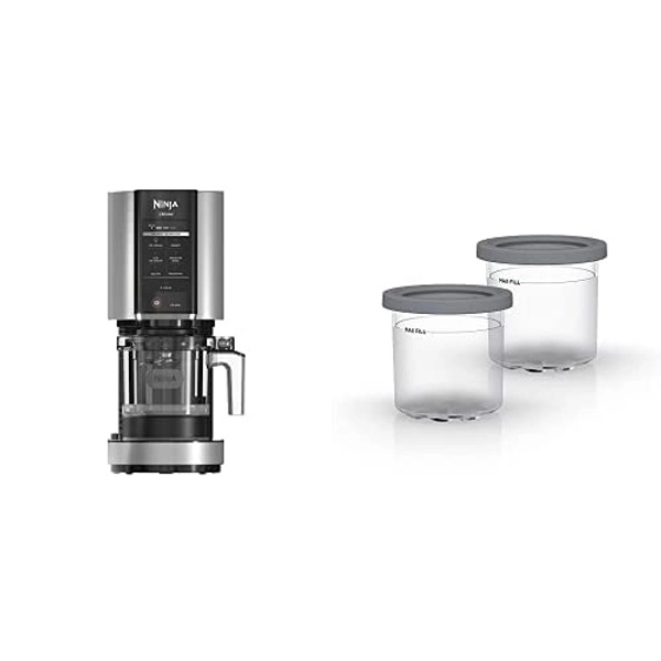 Ninja, CREAMi Ice Cream, Gelato, Milkshake, Sorbet, Smoothie Bowl, and Lite Ice Cream Maker and Ninja, Pints and Lids for CREAMi Ice Cream Maker, 2 Pack, Clear/Grey