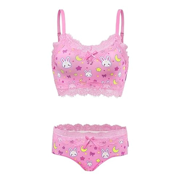 Littleforbig Lacy Trim Women Nightwear Strap Sleepwear Cami Top Shorts Lingerie bralette loungewear Set - Sweet Usagi