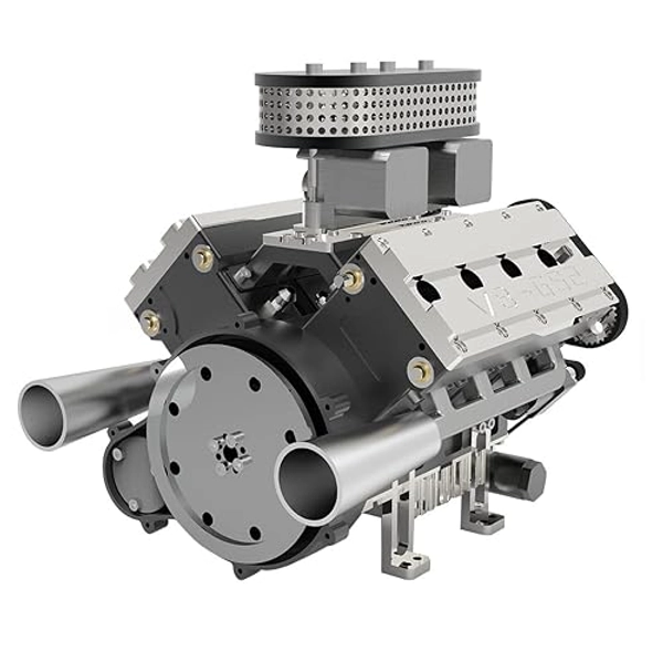 GOUX Kit motore a combustione interna in metallo, motore a combustione interna, modello V8, motore a 8 cilindri, motore a quattro tempi, 78 CC raffreddato ad acqua, mini motore in metallo per