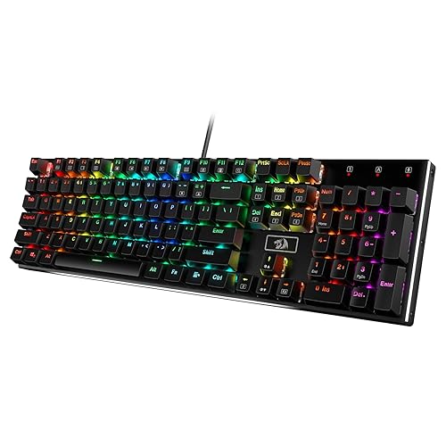 Redragon K556 RGB LED Backlit Wired Mechanical Gaming Keyboard, 104 Keys Hot-Swap Mechanical Keyboard w/Aluminum Base, Upgraded Socket and Noise Absorbing Foams, Quiet Linear Red Switch - K556 - Red Switch