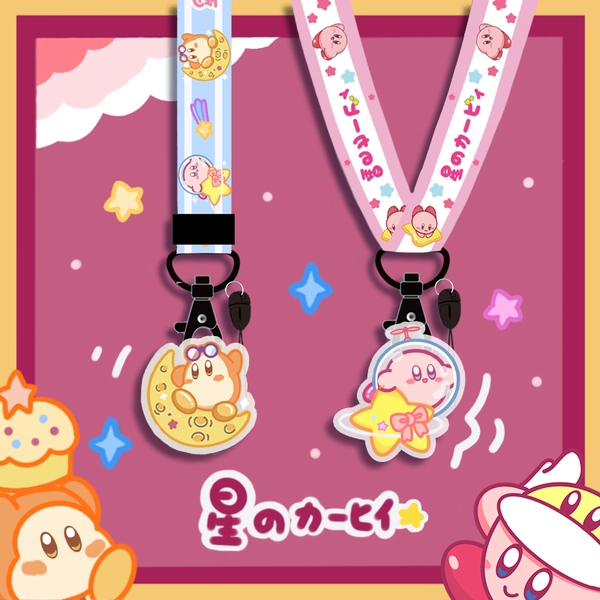 Kirby Lanyard Necklace Cute Kirby Phone Strap Kirby Charms Kawaii Kirby Accessories - Pink / Short Wristlet