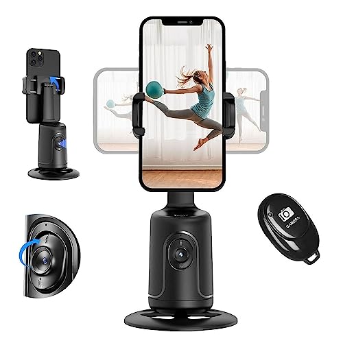 Auto Face Tracking Tripod 360° Rotation - Auto Tracking Phone Holder with Remote, No App, Smart Shooting Phone Holder Moving Tripod for iPhone Content Creator Essentials for Video Live Vlog Stream - Black