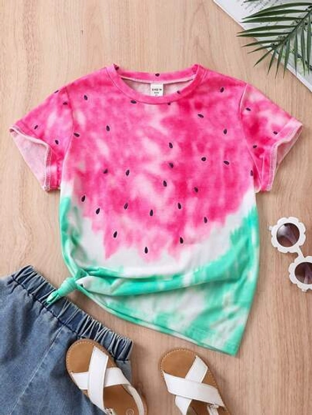 Tie Dye Watermelon Print Tee