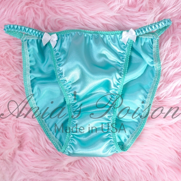 Satin String Bikini Panties - Candy Teal - Size 6