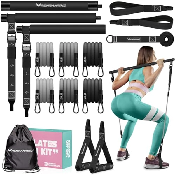 Pilates Bar Kit with Resistance Bands, Multifunctional Pilates Bar for Women & Men with Heavy-Duty Metal Adjustment Buckle, Pilates Home Equipment for Full BodyWorkouts